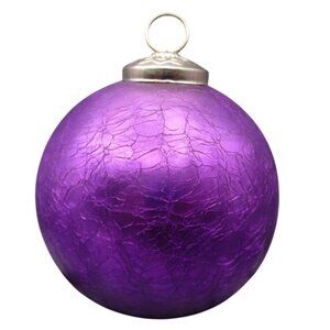 Vintage Purple Crackle Glass Christmas Ornament Metal Cap GUC Heat Discoloration
